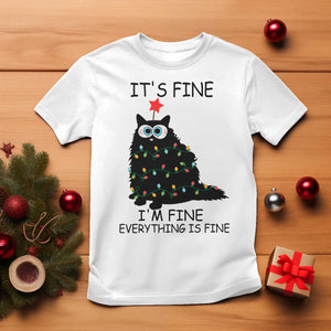 Funny Christmas Cat T Shirt It's Fine I'm Fine Everything Is Fine Meowy Catmas Xmas TS10 White Print Your Wear