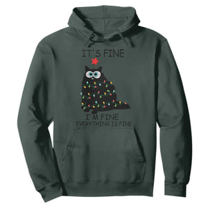 Funny Christmas Cat Hoodie It's Fine I'm Fine Everything Is Fine Meowy Catmas Xmas TS10 Dark Forest Green Print Your Wear