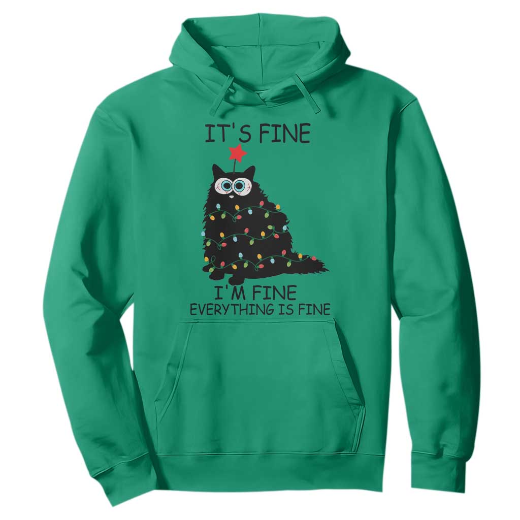 Funny Christmas Cat Hoodie It's Fine I'm Fine Everything Is Fine Meowy Catmas Xmas TS10 Irish Green Print Your Wear