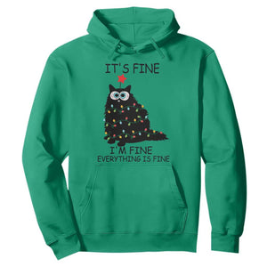 Funny Christmas Cat Hoodie It's Fine I'm Fine Everything Is Fine Meowy Catmas Xmas TS10 Irish Green Print Your Wear