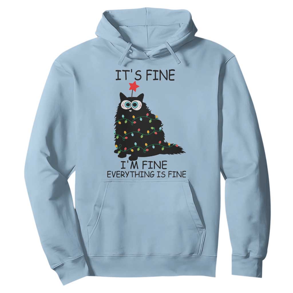 Funny Christmas Cat Hoodie It's Fine I'm Fine Everything Is Fine Meowy Catmas Xmas TS10 Light Blue Print Your Wear