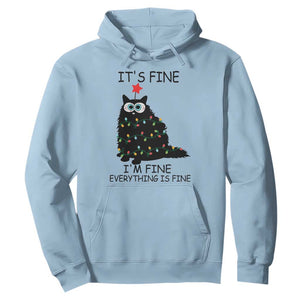 Funny Christmas Cat Hoodie It's Fine I'm Fine Everything Is Fine Meowy Catmas Xmas TS10 Light Blue Print Your Wear