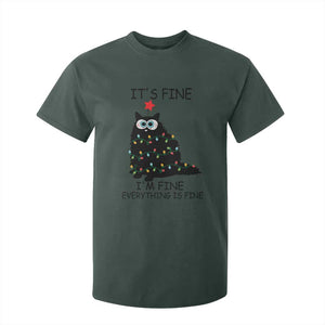 Funny Christmas Cat T Shirt For Kid It's Fine I'm Fine Everything Is Fine Meowy Catmas Xmas TS10 Dark Forest Green Print Your Wear