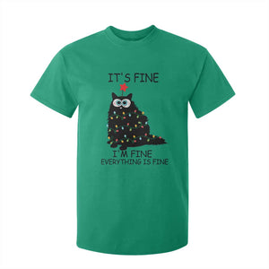 Funny Christmas Cat T Shirt For Kid It's Fine I'm Fine Everything Is Fine Meowy Catmas Xmas TS10 Irish Green Print Your Wear