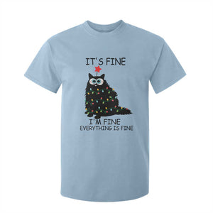 Funny Christmas Cat T Shirt For Kid It's Fine I'm Fine Everything Is Fine Meowy Catmas Xmas TS10 Light Blue Print Your Wear