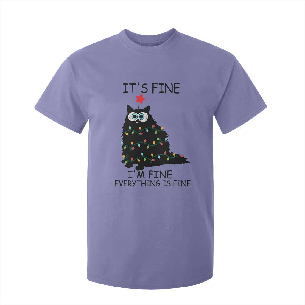 Funny Christmas Cat T Shirt For Kid It's Fine I'm Fine Everything Is Fine Meowy Catmas Xmas TS10 Violet Print Your Wear
