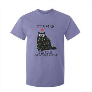 Funny Christmas Cat T Shirt For Kid It's Fine I'm Fine Everything Is Fine Meowy Catmas Xmas TS10 Violet Print Your Wear