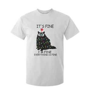Funny Christmas Cat T Shirt For Kid It's Fine I'm Fine Everything Is Fine Meowy Catmas Xmas TS10 White Print Your Wear
