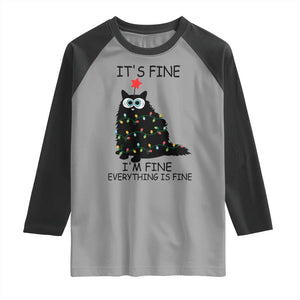 Funny Christmas Cat Raglan Shirt It's Fine I'm Fine Everything Is Fine Meowy Catmas Xmas TS10 Sport Gray Black Print Your Wear