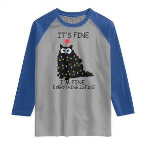 Funny Christmas Cat Raglan Shirt It's Fine I'm Fine Everything Is Fine Meowy Catmas Xmas TS10 Sport Gray Royal Print Your Wear