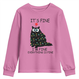 Funny Christmas Cat Youth Sweatshirt It's Fine I'm Fine Everything Is Fine Meowy Catmas Xmas TS10 Azalea Print Your Wear