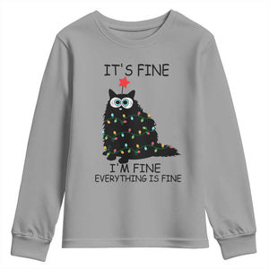 Funny Christmas Cat Youth Sweatshirt It's Fine I'm Fine Everything Is Fine Meowy Catmas Xmas TS10 Sport Gray Print Your Wear
