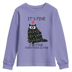 Funny Christmas Cat Youth Sweatshirt It's Fine I'm Fine Everything Is Fine Meowy Catmas Xmas TS10 Violet Print Your Wear