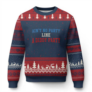Aint No Party Like A Diddy Party Ugly Christmas Sweater Slimy Font Vintage TS10 Navy Red Print Your Wear