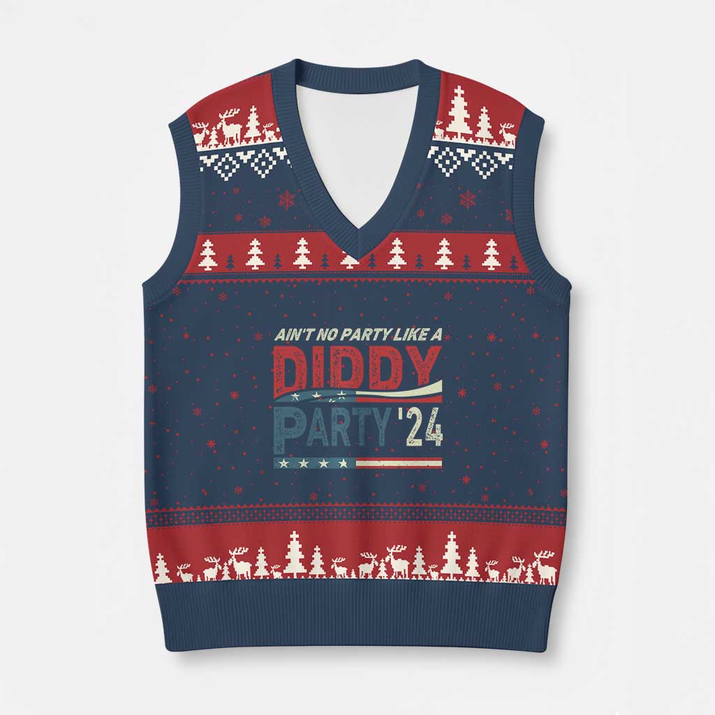 Aint No Party Like A Diddy Party V-Neck Knit Sweater Vest TS10 Navy Red Print Your Wear