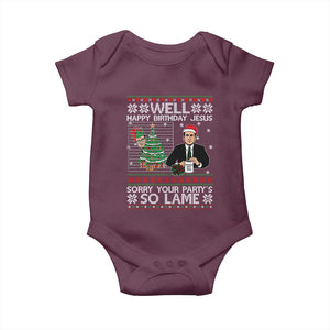 Funny Office Christmas Baby Onesie Party Well Happy Birthday Jesus TV Show Ugly Xmas TS10 Maroon Print Your Wear