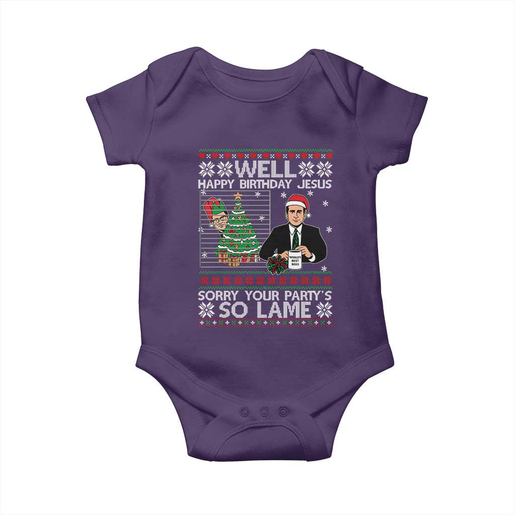 Funny Office Christmas Baby Onesie Party Well Happy Birthday Jesus TV Show Ugly Xmas TS10 Purple Print Your Wear