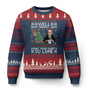 Funny Office Xmas Ugly Christmas Sweater Party Well Happy Birthday Jesus TV Show Ugly Xmas TS10 Navy Red Print Your Wear