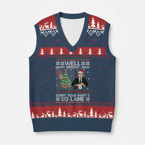 Funny Office Xmas V-Neck Knit Sweater Vest Party Well Happy Birthday Jesus TV Show Ugly Xmas TS10 Navy Red Print Your Wear