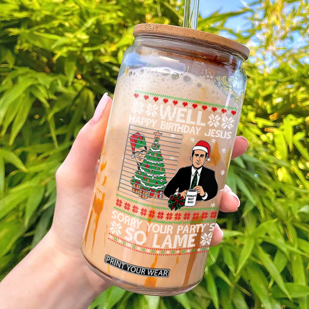 Funny Office Christmas Glass Can Party Well Happy Birthday Jesus TV Show Ugly Xmas TS10 Black Print Your Wear