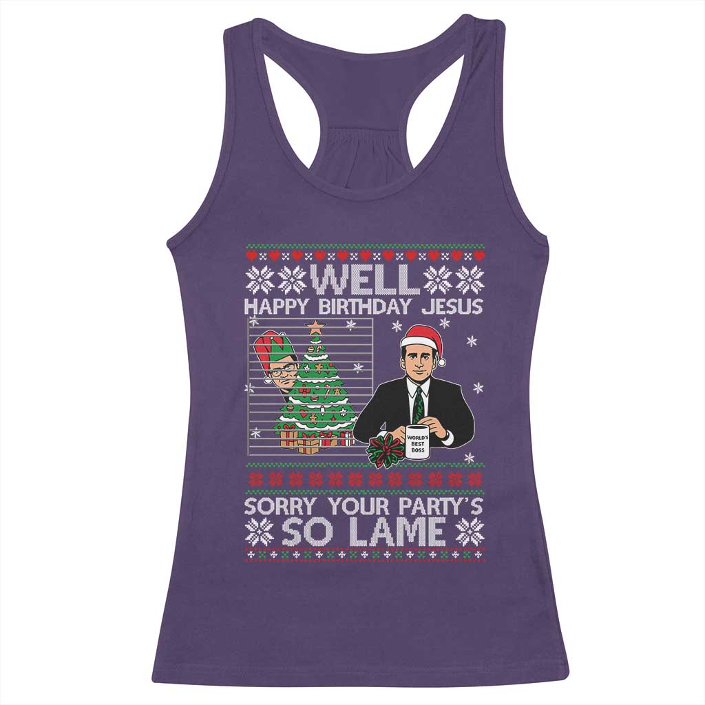 Funny Office Christmas Racerback Tank Top Party Well Happy Birthday Jesus TV Show Ugly Xmas TS10 Purple Print Your Wear