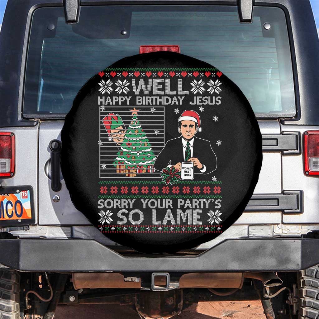 Funny Office Christmas Spare Tire Cover Party Well Happy Birthday Jesus TV Show Ugly Xmas TS10 No hole Black Print Your Wear