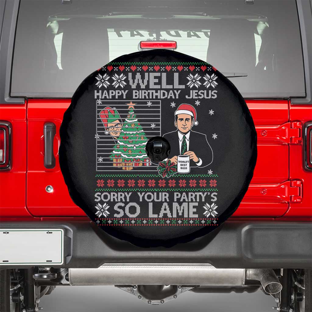 Funny Office Christmas Spare Tire Cover Party Well Happy Birthday Jesus TV Show Ugly Xmas TS10 Black Print Your Wear