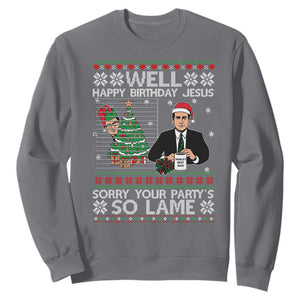 Funny Office Christmas Sweatshirt Party Well Happy Birthday Jesus TV Show Ugly Xmas TS10 Charcoal Print Your Wear