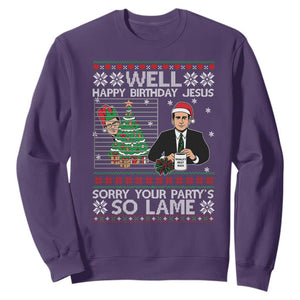 Funny Office Christmas Sweatshirt Party Well Happy Birthday Jesus TV Show Ugly Xmas TS10 Purple Print Your Wear