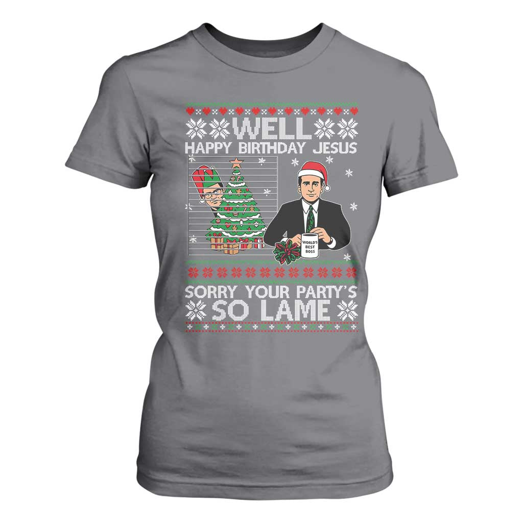 Funny Office Christmas T Shirt For Women Party Well Happy Birthday Jesus TV Show Ugly Xmas TS10 Charcoal Print Your Wear