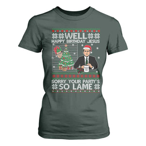 Funny Office Christmas T Shirt For Women Party Well Happy Birthday Jesus TV Show Ugly Xmas TS10 Dark Forest Green Print Your Wear