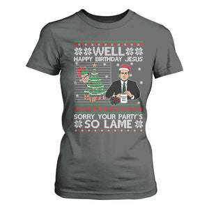 Funny Office Christmas T Shirt For Women Party Well Happy Birthday Jesus TV Show Ugly Xmas TS10 Dark Heather Print Your Wear
