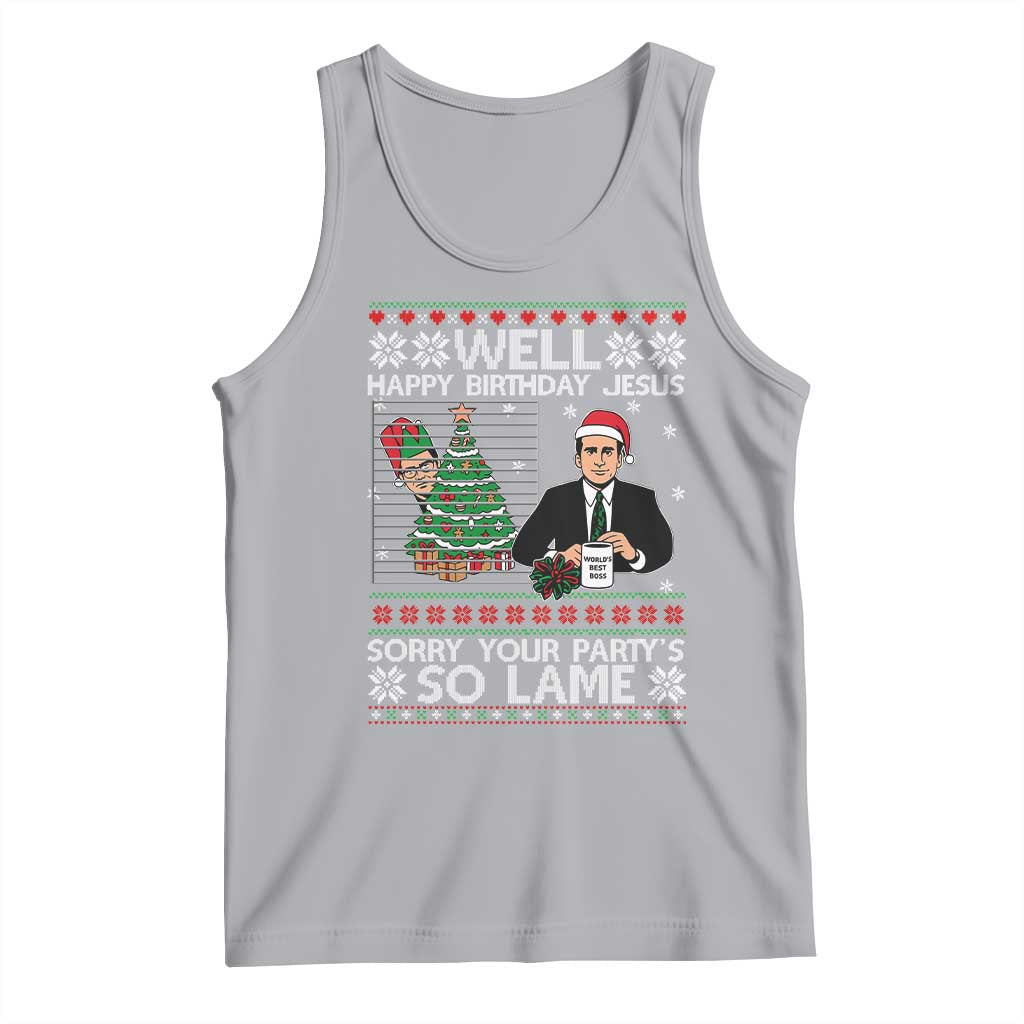 Funny Office Christmas Tank Top Party Well Happy Birthday Jesus TV Show Ugly Xmas TS10 Athletic Heather Print Your Wear