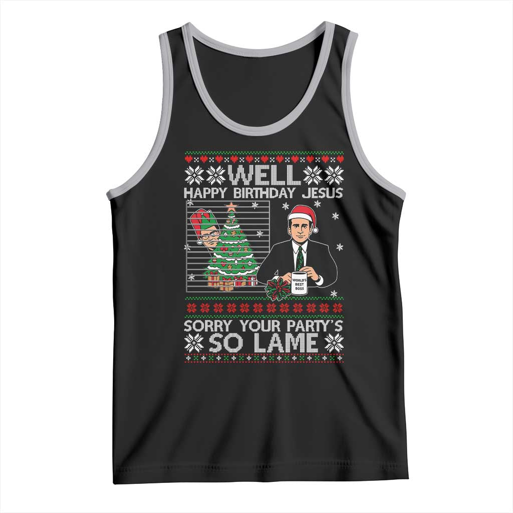 Funny Office Christmas Tank Top Party Well Happy Birthday Jesus TV Show Ugly Xmas TS10 Black Athletic Heather Print Your Wear