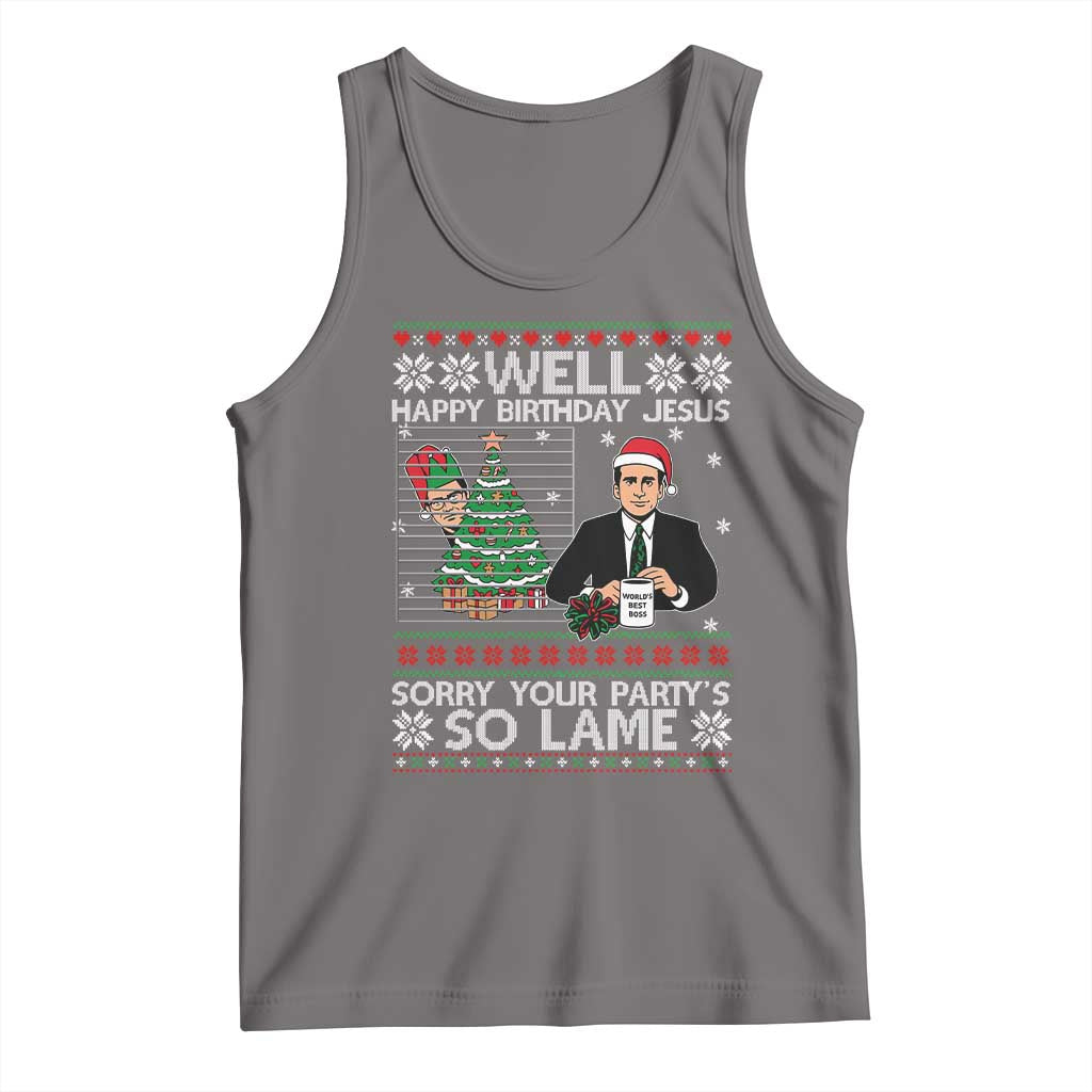 Funny Office Christmas Tank Top Party Well Happy Birthday Jesus TV Show Ugly Xmas TS10 Deep Heather Print Your Wear