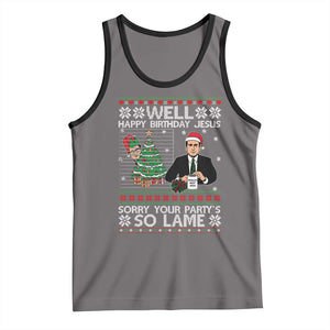 Funny Office Christmas Tank Top Party Well Happy Birthday Jesus TV Show Ugly Xmas TS10 Deep Heather Black Print Your Wear