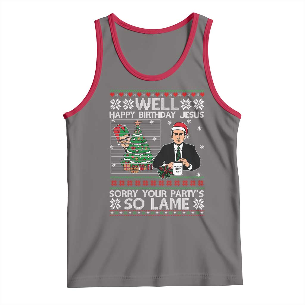 Funny Office Christmas Tank Top Party Well Happy Birthday Jesus TV Show Ugly Xmas TS10 Deep Heather Red Print Your Wear