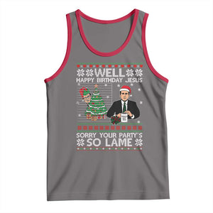 Funny Office Christmas Tank Top Party Well Happy Birthday Jesus TV Show Ugly Xmas TS10 Deep Heather Red Print Your Wear