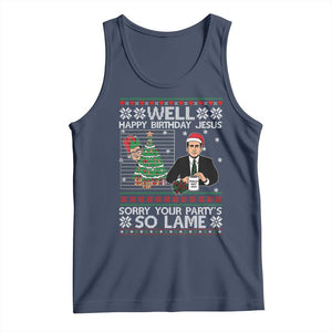 Funny Office Christmas Tank Top Party Well Happy Birthday Jesus TV Show Ugly Xmas TS10 Navy Print Your Wear