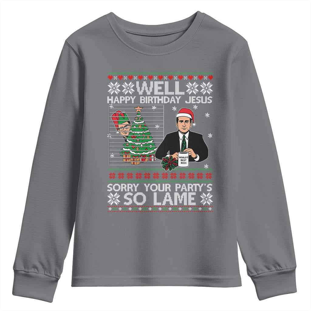 Funny Office Christmas Youth Sweatshirt Party Well Happy Birthday Jesus TV Show Ugly Xmas TS10 Charcoal Print Your Wear