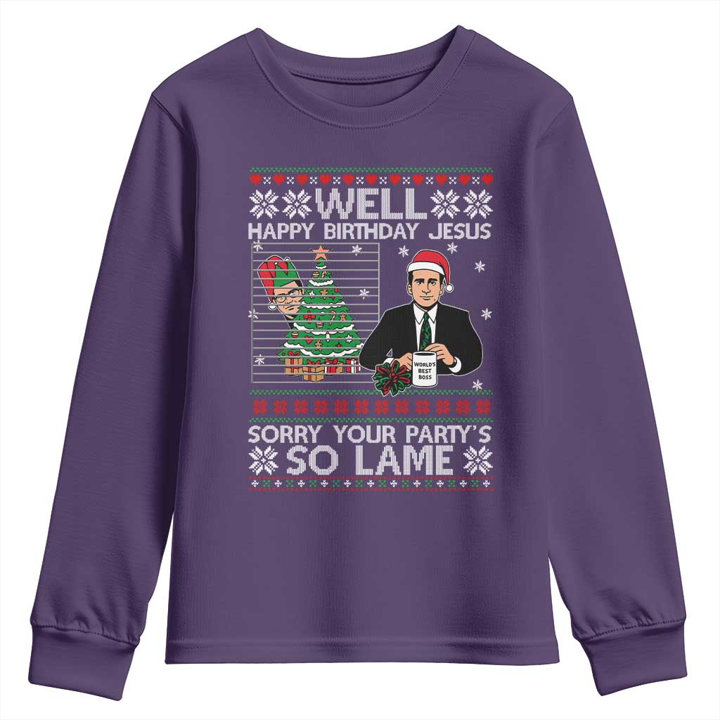 Funny Office Christmas Youth Sweatshirt Party Well Happy Birthday Jesus TV Show Ugly Xmas TS10 Purple Print Your Wear