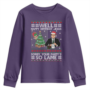 Funny Office Christmas Youth Sweatshirt Party Well Happy Birthday Jesus TV Show Ugly Xmas TS10 Purple Print Your Wear