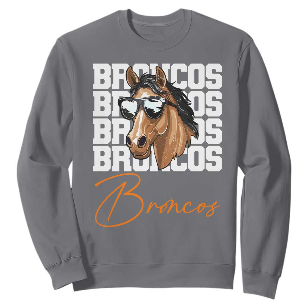 Vintage Broncos Football Inspirational Sweatshirt Horse Mascot Game Day Athletic Fan Gift TS10 Charcoal Print Your Wear