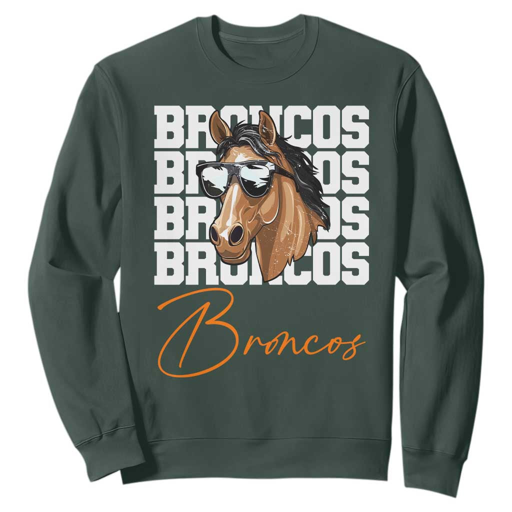 Vintage Broncos Football Inspirational Sweatshirt Horse Mascot Game Day Athletic Fan Gift TS10 Dark Forest Green Print Your Wear