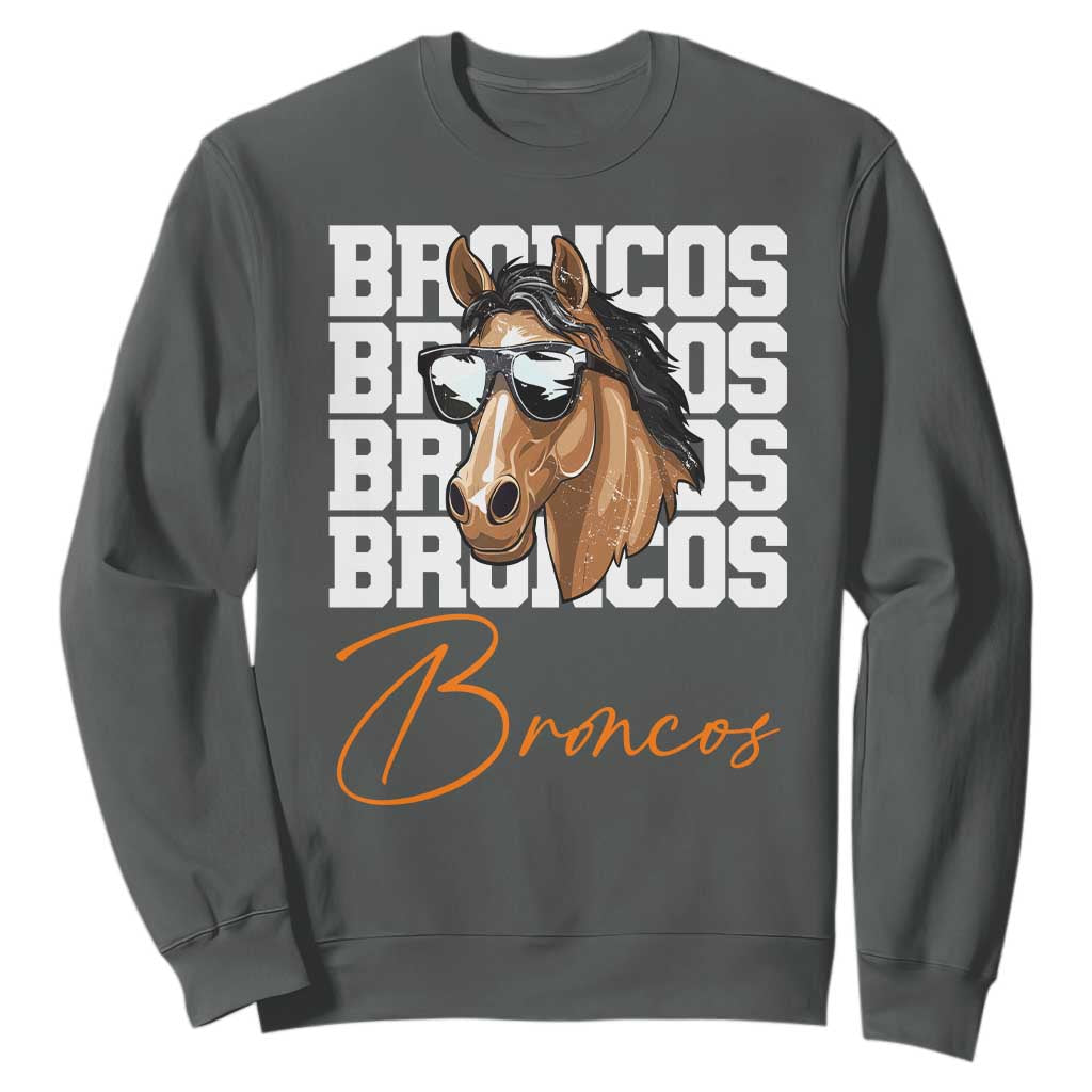 Vintage Broncos Football Inspirational Sweatshirt Horse Mascot Game Day Athletic Fan Gift TS10 Dark Heather Print Your Wear