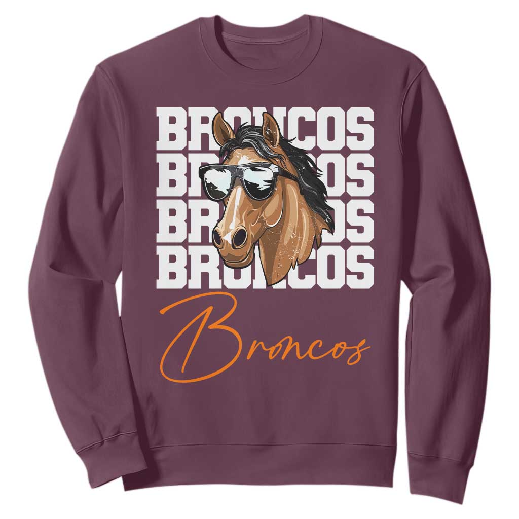 Vintage Broncos Football Inspirational Sweatshirt Horse Mascot Game Day Athletic Fan Gift TS10 Maroon Print Your Wear