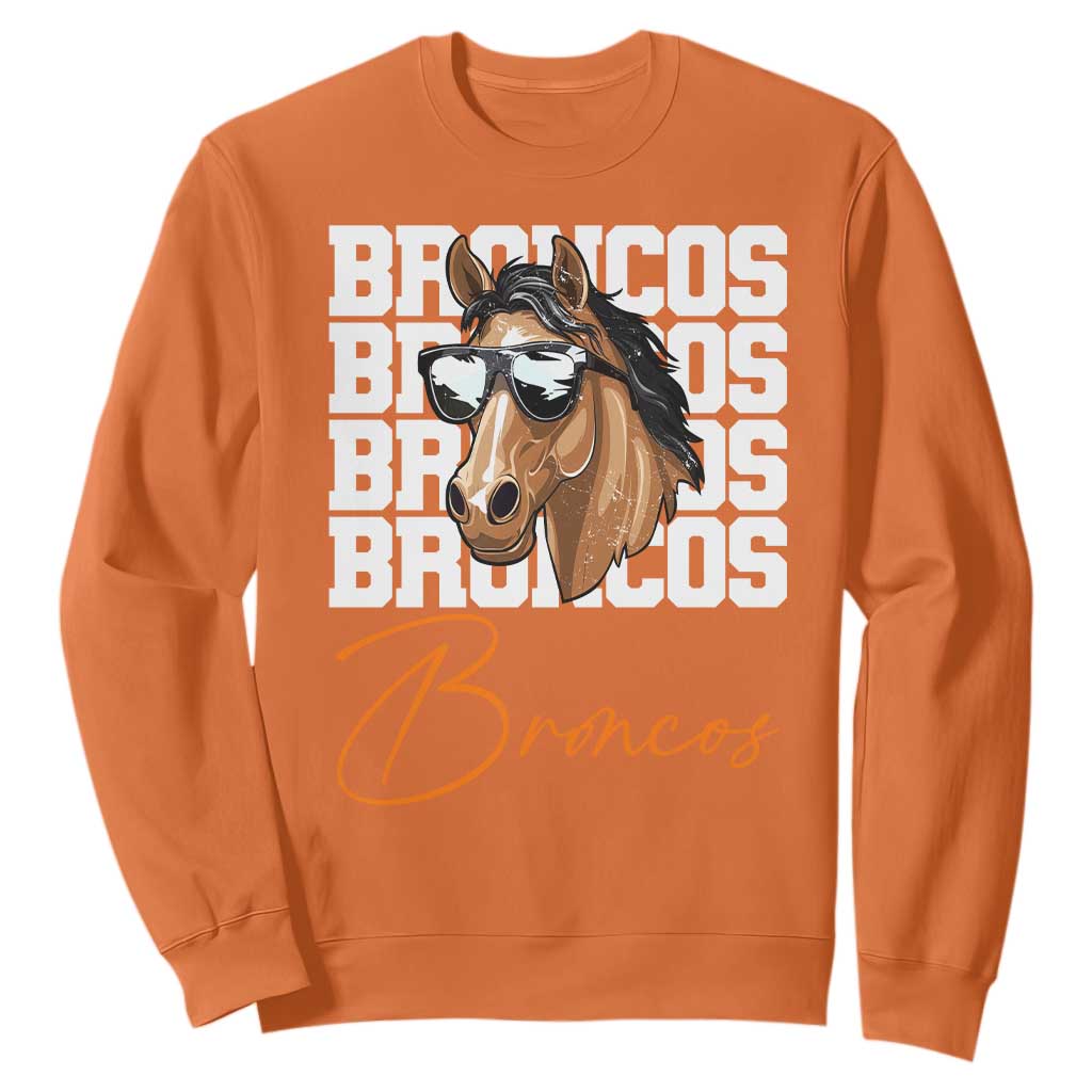 Vintage Broncos Football Inspirational Sweatshirt Horse Mascot Game Day Athletic Fan Gift TS10 Orange Print Your Wear