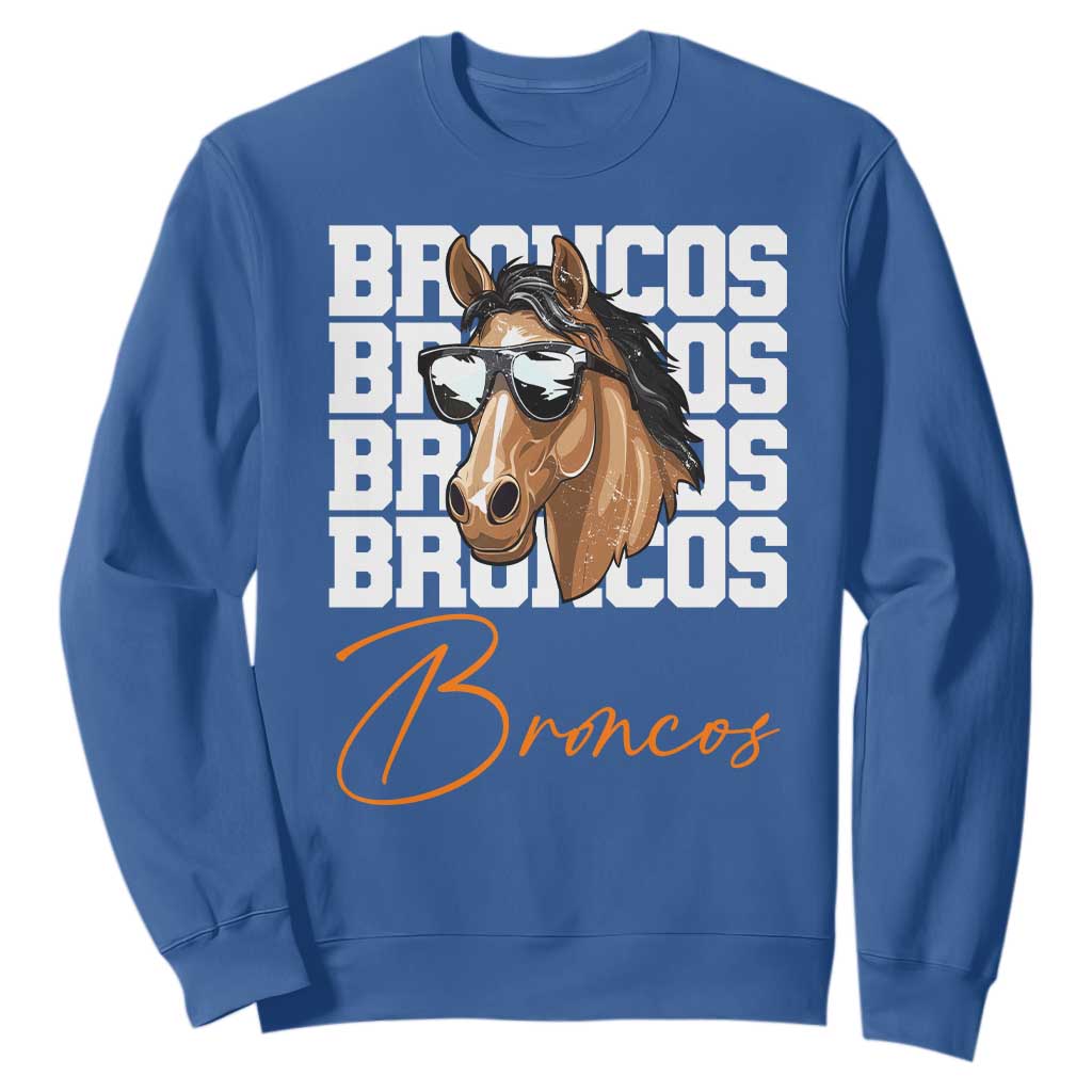 Vintage Broncos Football Inspirational Sweatshirt Horse Mascot Game Day Athletic Fan Gift TS10 Royal Blue Print Your Wear