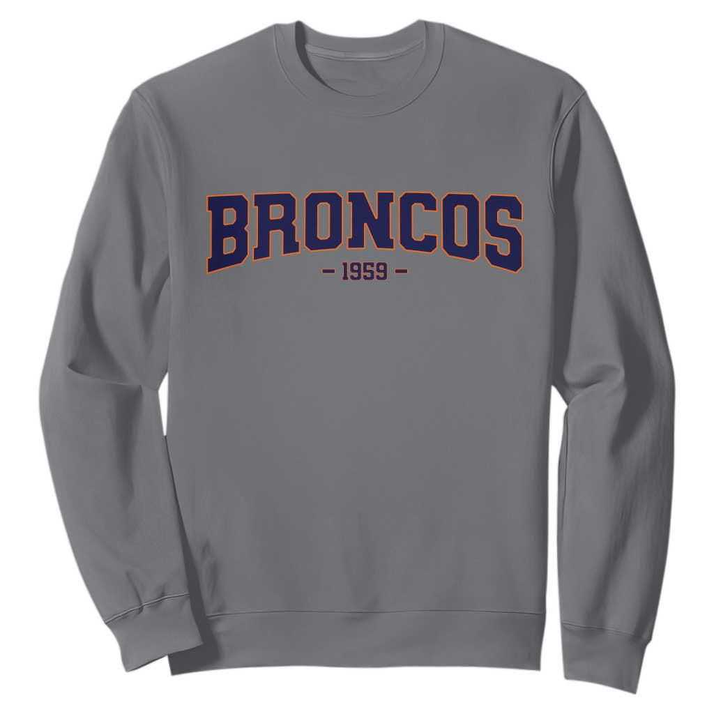 Vintage Broncos Sweatshirt Classic Game Day Print Retro Varsity Football Team Name TS10 Charcoal Print Your Wear