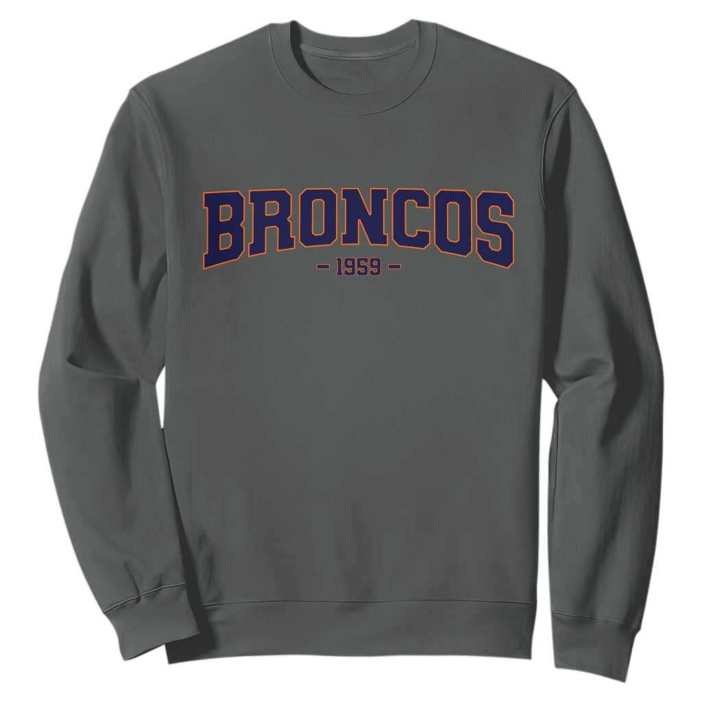 Vintage Broncos Sweatshirt Classic Game Day Print Retro Varsity Football Team Name TS10 Dark Heather Print Your Wear